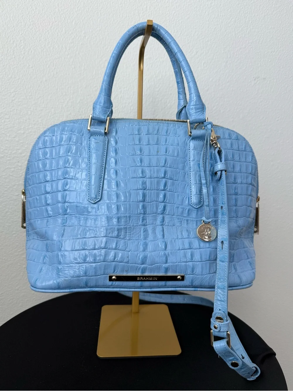 Brahmin Sky Blue Croc-Embossed Satchel